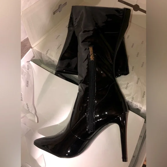 GUESS Women's Bowey Stiletto Patent Stretch Over-the-Knee Boots New - Picture 3 of 5
